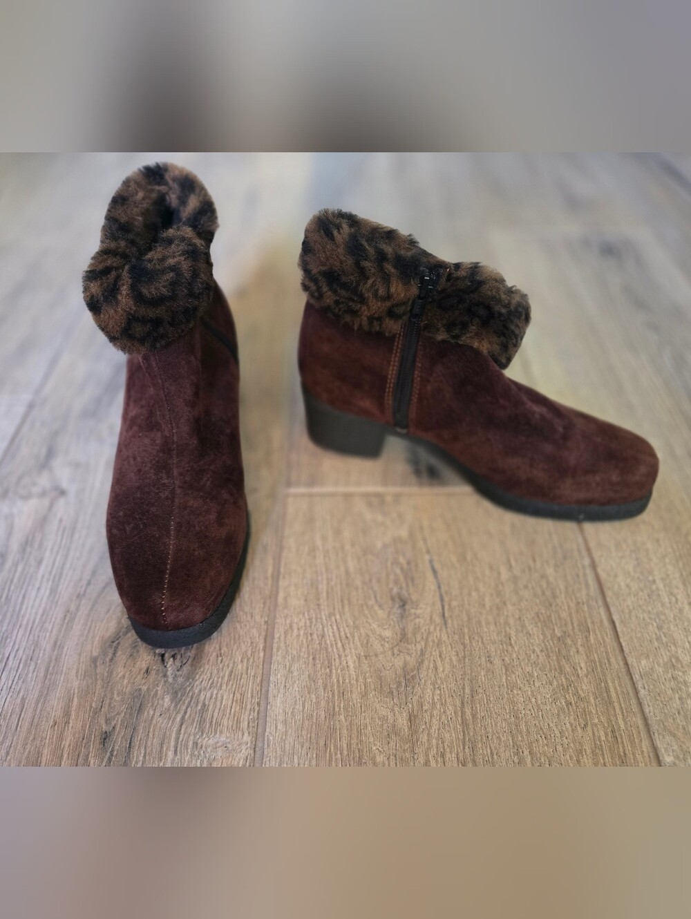 La CANADIENNE Brown Suede Faux-Fur Cuff Ankle Boots